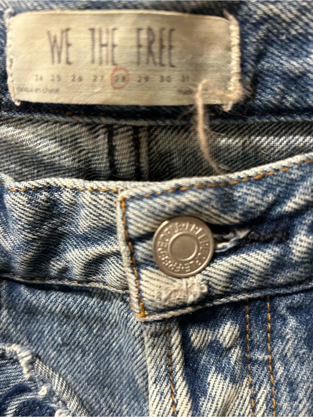 Free People We The Free Distressed Patchwork Long Denim Shorts